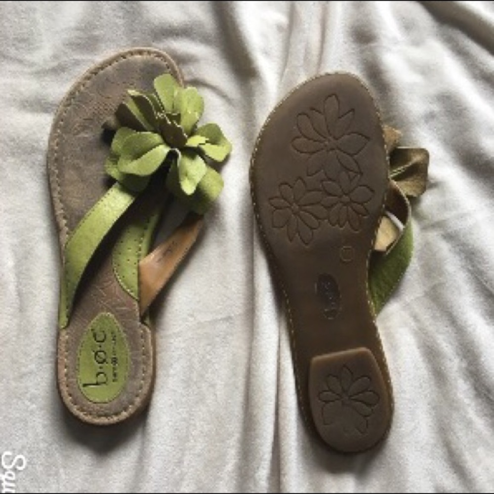 green and tan sandals